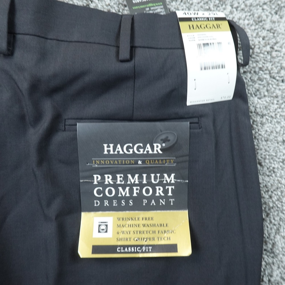 NEW Haggar Pants Mens 40X29 Gray Comfort Dress Slacks Trouser Flat Front Stretch